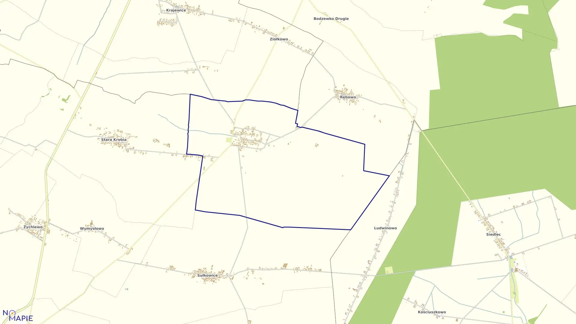 Mapa obrębu DOMACHOWO w gminie Krobia