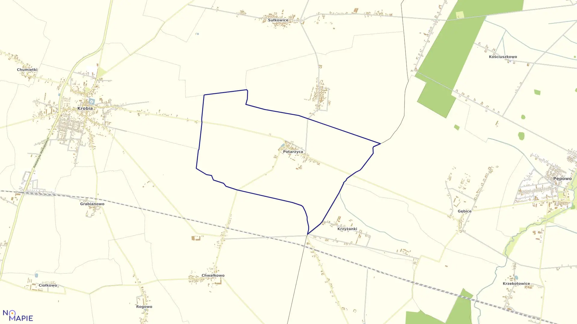 Mapa obrębu POTARZYCA w gminie Krobia